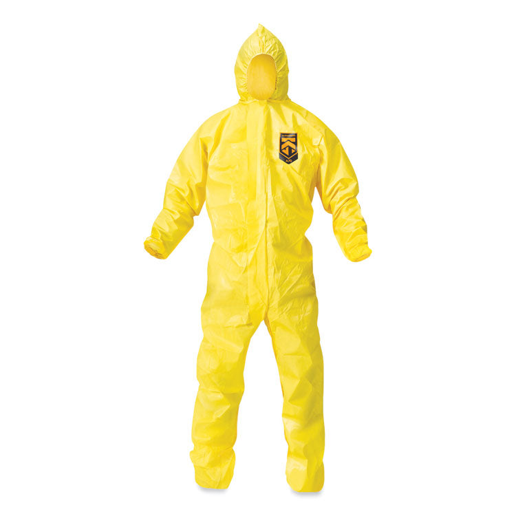 A70 Chemical Spray Protection Coveralls, Elastic Wrists, Ankles, Hood, Large, Yellow, 12/Carton