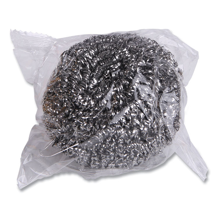 Stainless Steel Scrubber, Large Size, 2.5 x 2.75, Steel Gray, 12/Carton