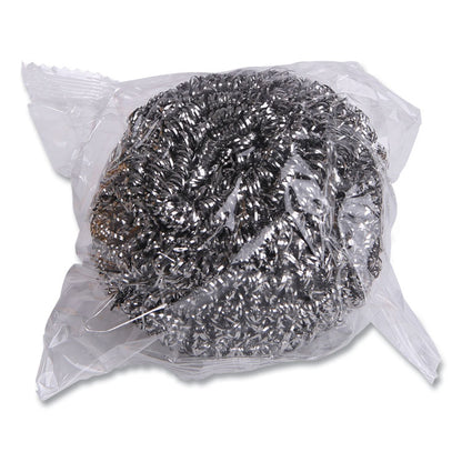 Stainless Steel Scrubber, Large Size, 2.5 x 2.75, Steel Gray, 12/Carton