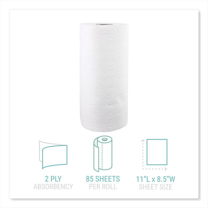 Kitchen Roll Towels, 2-Ply, 11 x 8.5, White, 85/Roll, 30 Rolls/Carton