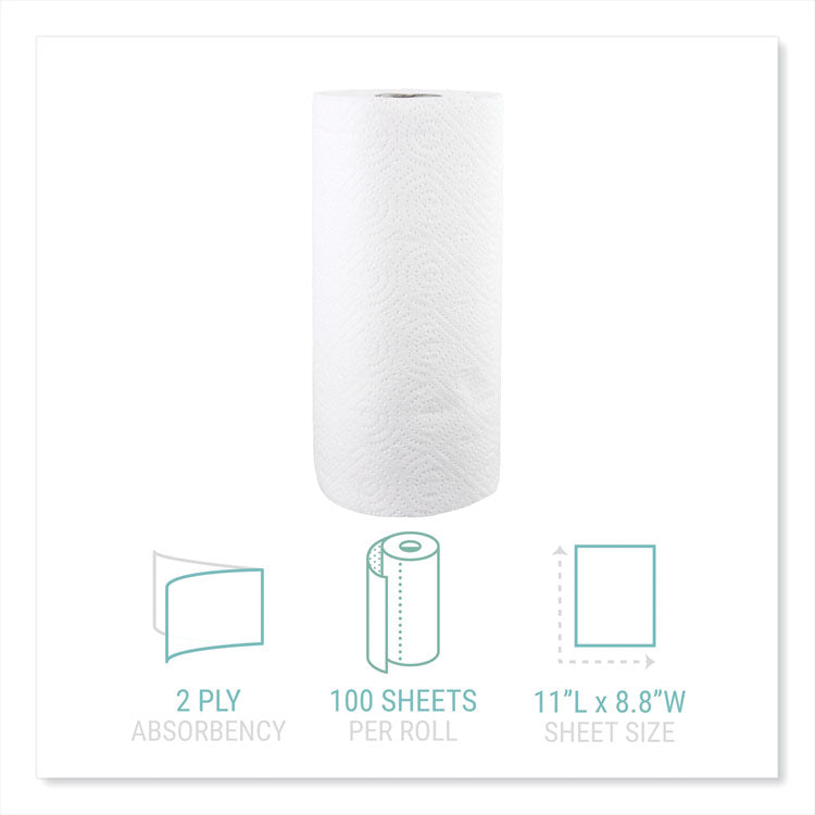 Kitchen Roll Towels, 2-Ply, 11 x 8.8, White, 100/Roll, 30 Rolls/Carton