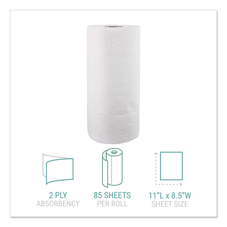 Kitchen Roll Towels, 2-Ply, 11 x 8.5, White, 85/Roll