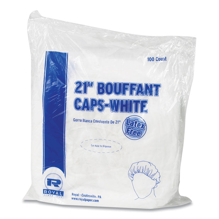 Latex-Free Operating Room Cap, Pleated, Spun-Bonded Polypropylene, 21", White, 100 Caps/Pack, 10 Packs/Carton