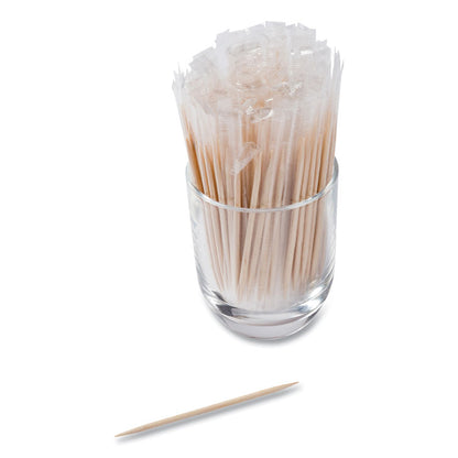 Cello-Wrapped Round Wood Toothpicks, Mint, 2.5", Natural, 1,000/Box, 15 Boxes/Carton