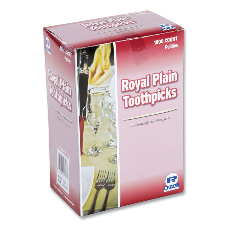 Cello-Wrapped Round Wood Toothpicks, 2.5", Natural, 1,000/Box, 15 Boxes/Carton