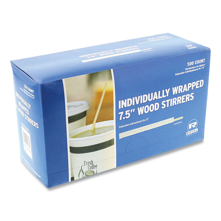 Wood Stir Sticks, 7.5", Wrapped, 5,000/Carton