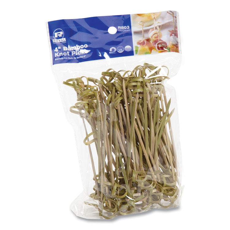 Knotted Bamboo Pick, Paper, 4", Natural, 100/Pack, 10 Packs/Carton