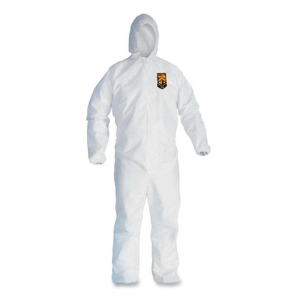 A45 Liquid/Particle Protection Surface Prep/Paint Coverall, Zipper Front, Elastic Wrist/Ankle/Hood, 2XL, White, 25/Carton