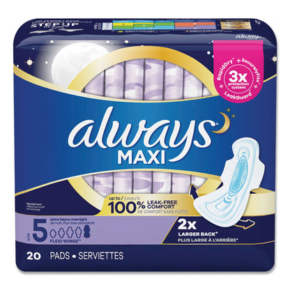 Maxi Pads, Size 5, Extra Heavy Overnight Absorbency, 20/Pack