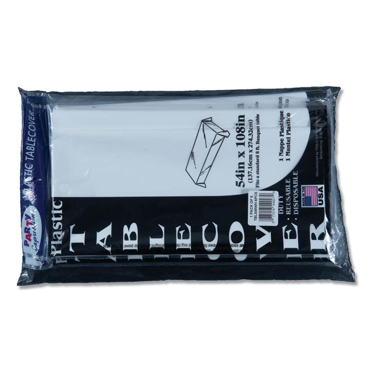 Table Set Rectangular Table Cover, Heavyweight Plastic, 54" x 108", White, 6/Pack