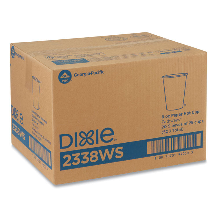 Pathways Paper Hot Cups, WiseSize, 8 oz, White/Brown, 25/Pack