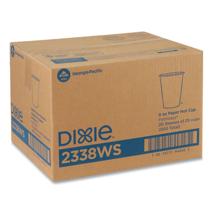 Pathways Paper Hot Cups, WiseSize, 8 oz, White/Brown, 25/Pack