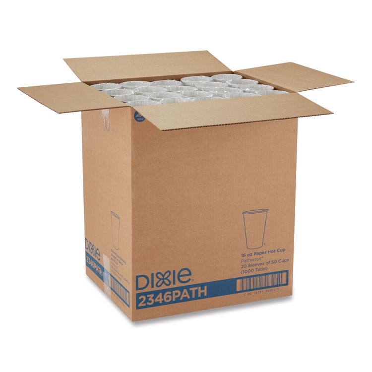 Pathways Paper Hot Cups, 16 oz, White/Brown, 50/Sleeve, 20 Sleeves/Carton