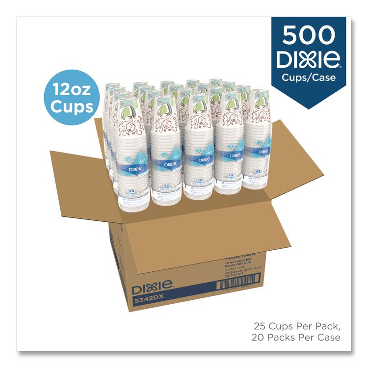 PerfecTouch Paper Hot Cups, 12 oz, Coffee Haze Design, 25/Sleeve, 20 Sleeves/Carton
