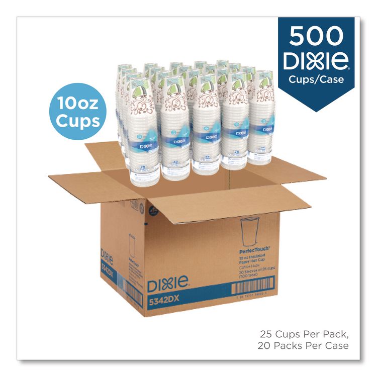 PerfecTouch Paper Hot Cups, 10 oz, Coffee Haze Design, 25/Sleeve, 20 Sleeves/Carton