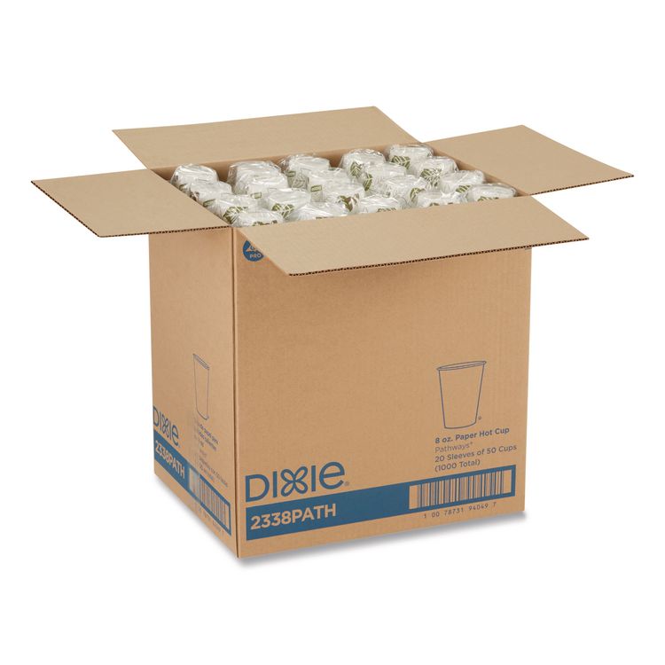Pathways Paper Hot Cups, 8 oz, White/Brown, 50/Sleeve, 20 Sleeves/Carton