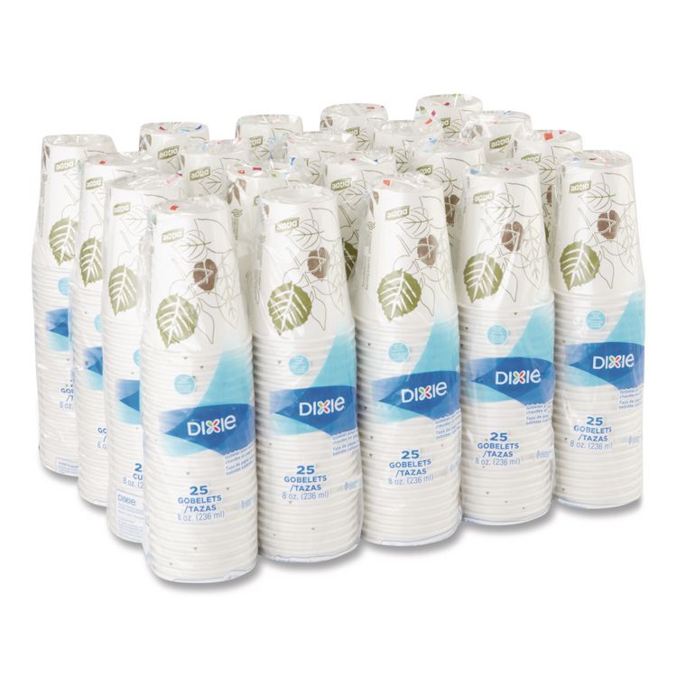 Pathways Paper Hot Cups, WiseSize, 8 oz, White/Brown, 25/Bag, 20 Bags/Carton