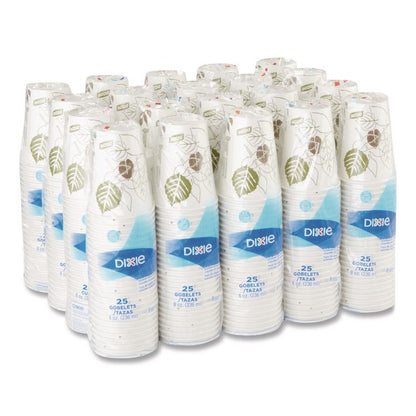 Pathways Paper Hot Cups, WiseSize, 8 oz, White/Brown, 25/Bag, 20 Bags/Carton