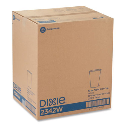 Paper Hot Cups, 12 oz, White, 50/Sleeve, 20 Sleeves/Carton