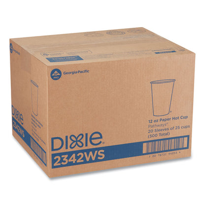 Pathways Paper Hot Cups, WiseSize, 12 oz, White/Brown, 25/Pack