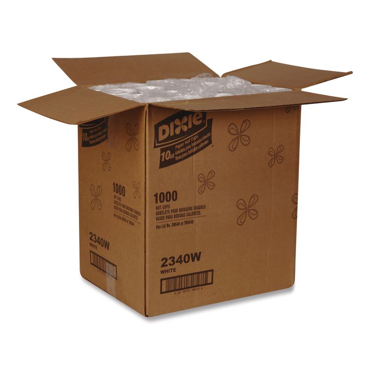 Paper Hot Cups, 10 oz, White, 50/Sleeve, 20 Sleeves/Carton