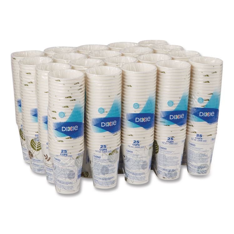 Pathways Paper Hot Cups, WiseSize, 12 oz, White/Brown, 25/Bag, 20 Bags/Carton
