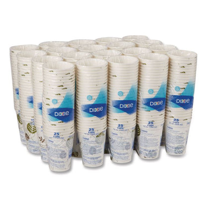Pathways Paper Hot Cups, WiseSize, 12 oz, White/Brown, 25/Bag, 20 Bags/Carton