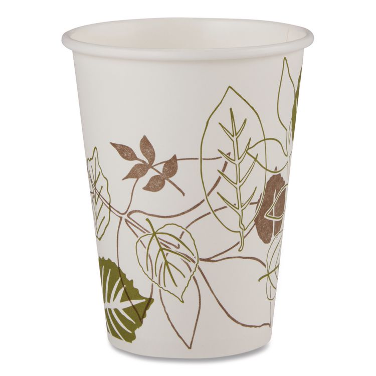 Pathways Paper Hot Cups, WiseSize, 12 oz, White/Brown, 25/Bag, 20 Bags/Carton