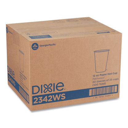 Pathways Paper Hot Cups, WiseSize, 12 oz, White/Brown, 25/Bag, 20 Bags/Carton
