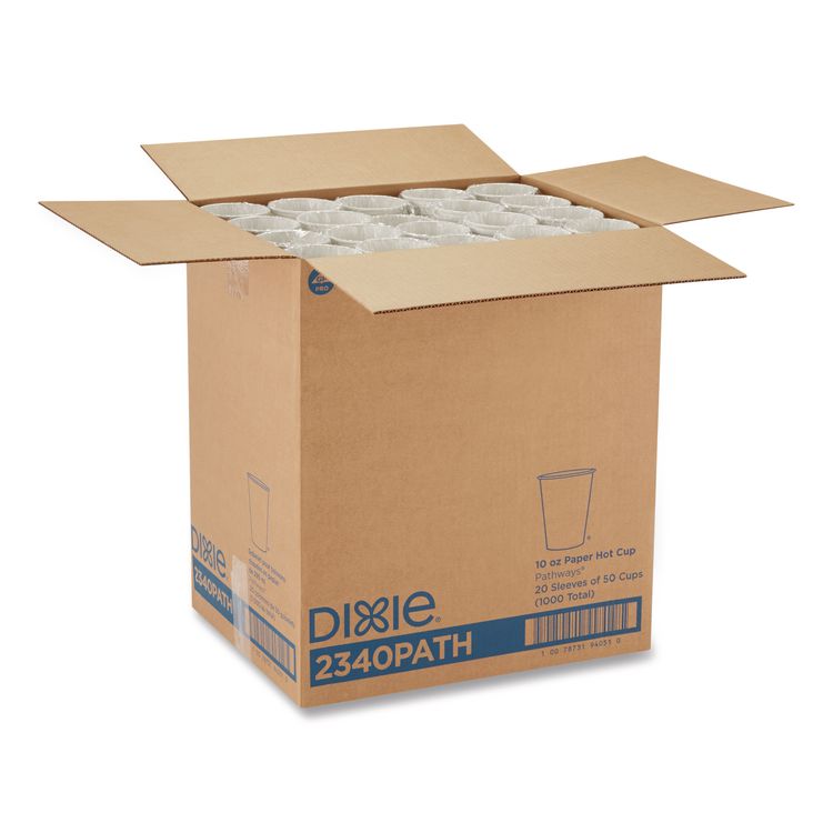 Pathways Paper Hot Cups, 10 oz, White/Brown, 50/Sleeve, 20 Sleeves/Carton