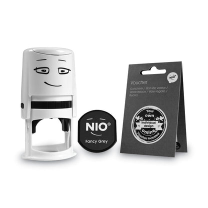Stamp with Voucher and Fancy Gray Ink Pad, Self-Inking, 1.56" Diameter
