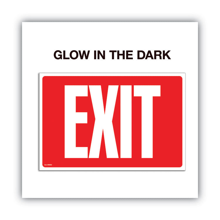 Glow-in-the-Dark Safety Sign, Exit, 12 x 8, Red
