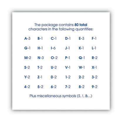 Peel-and-Stick Letters, Numbers and Symbols, 3" Tall, Black Characters, White Background, 80 Pieces