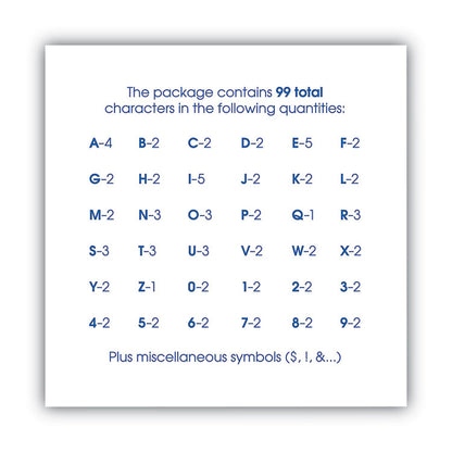 Peel-and-Stick Letters, Numbers and Symbols, 2" Tall, Black Characters, White Background, 99 Pieces
