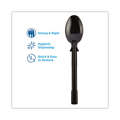 SmartStock Tri-Tower Dispensing System Polystyrene Cutlery, Mediumweight Spoon, Plastic, Black, 40/Pack, 24 Packs/Carton