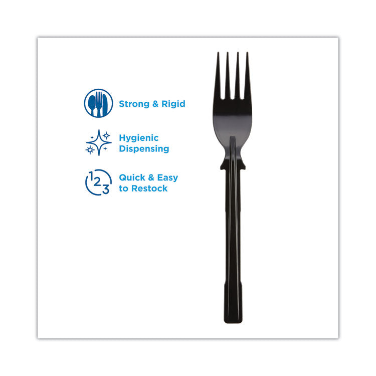 SmartStock Tri-Tower Dispensing System Polystyrene Cutlery, Mediumweight Fork, Plastic, Black, 40/Pack, 24 Packs/Carton