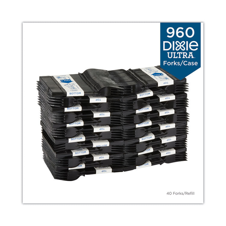 SmartStock Tri-Tower Dispensing System Polystyrene Cutlery, Mediumweight Fork, Plastic, Black, 40/Pack, 24 Packs/Carton