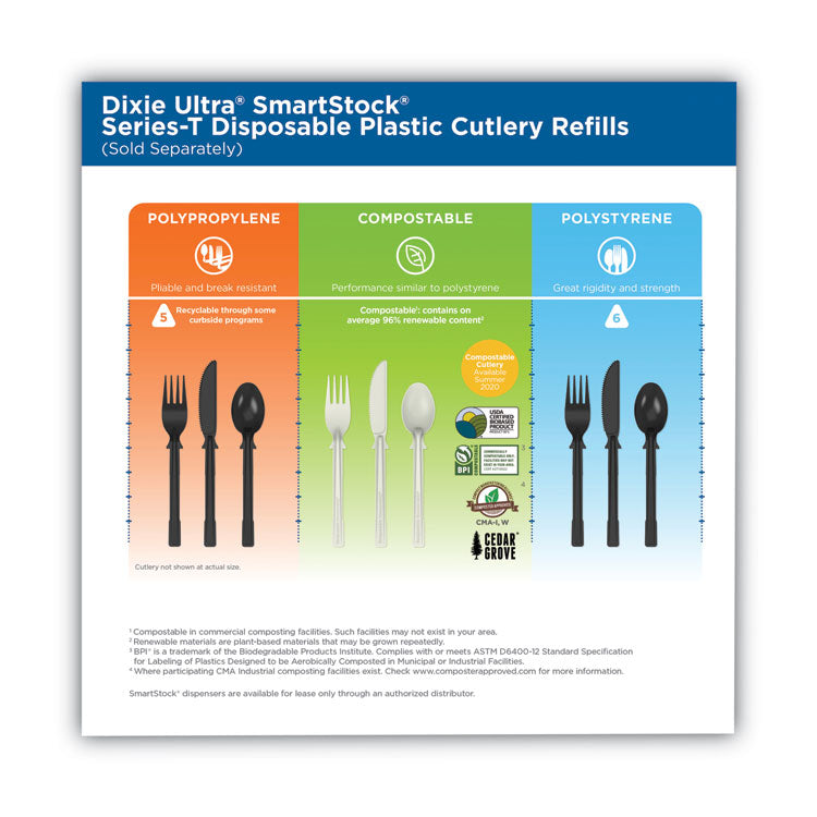 SmartStock Tri-Tower Dispensing System Polystyrene Cutlery, Mediumweight Soup Spoon, Plastic, Black, 40/Pack, 24 Packs/Carton