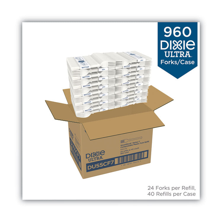 SmartStock Tri-Tower Dispensing System Cutlery, Heavyweight Fork, Plastic, Natural, 40/Pack, 24 Packs/Carton