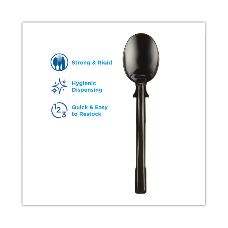 SmartStock Tri-Tower Dispensing System Polystyrene Cutlery, Mediumweight Soup Spoon, Plastic, Black, 40/Pack, 24 Packs/Carton