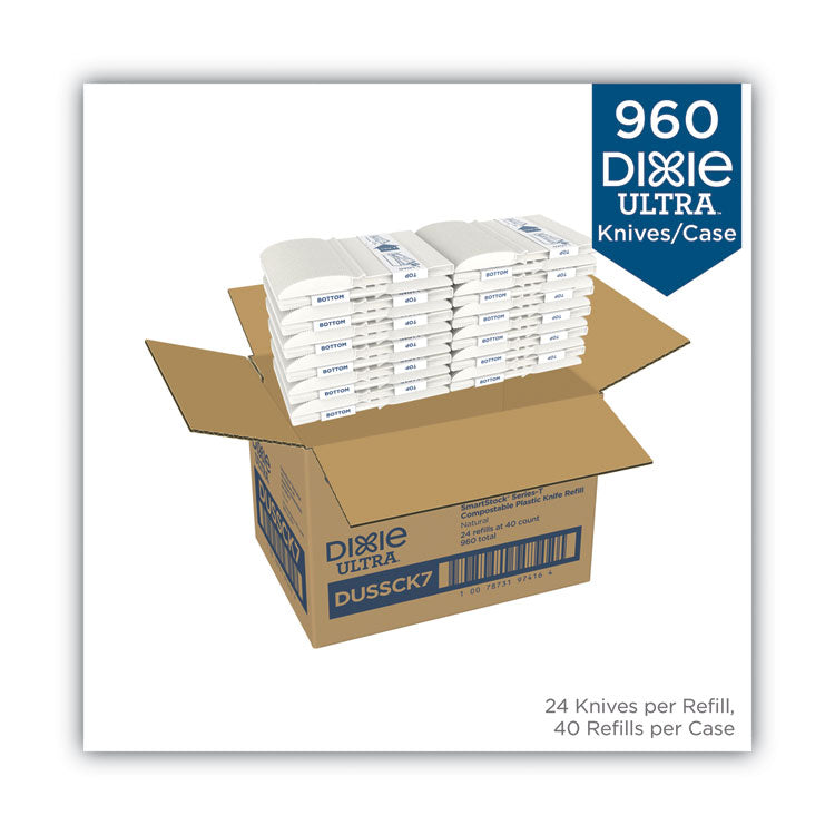 SmartStock Tri-Tower Dispensing System Cutlery, Heavyweight Knife, Plastic, Natural, 40/Pack, 24 Packs/Carton