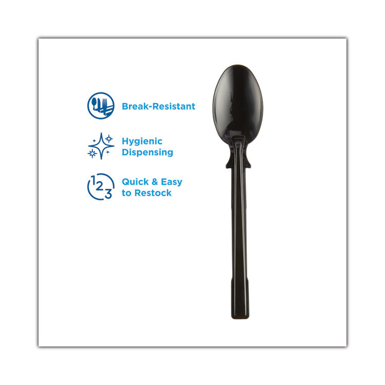 SmartStock Tri-Tower Dispensing System Polypropylene Cutlery, Mediumweight Spoon, Plastic, Black, 40/Pack, 24 Packs/Carton