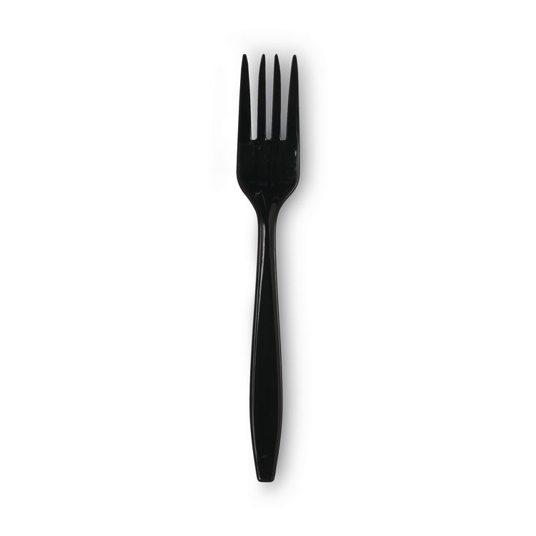Individually Wrapped Heavyweight Forks, 6.88", Plastic, Black, 1,000/Carton