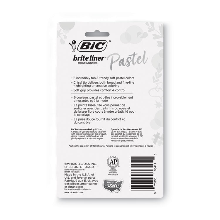 Brite Liner Grip Pocket Highlighter, Assorted Ink Colors, Chisel Tip, Assorted Barrel Colors, 6/Pack