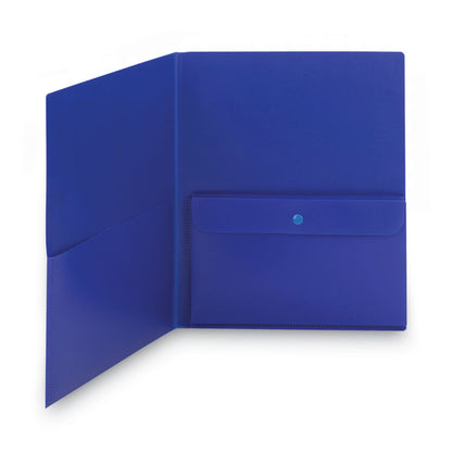 Poly Two-Pocket Folders with Security Pocket, Accommodates (100) 11 x 8.5 Sheets, Blue, 5/Pack