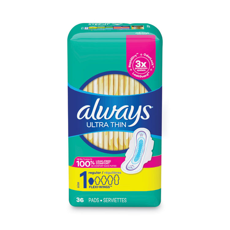 Ultra Thin Pads with Wings, Size 1, Regular Absorbency, 36/Pack
