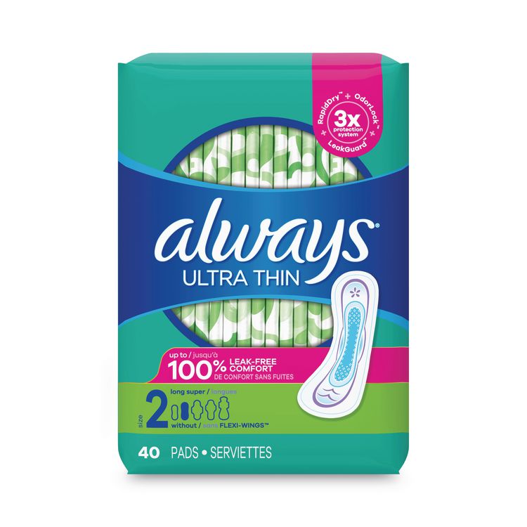 Ultra Thin Pads, Size 2, Super Long Absorbency, 40/Pack, 6 Packs/Carton