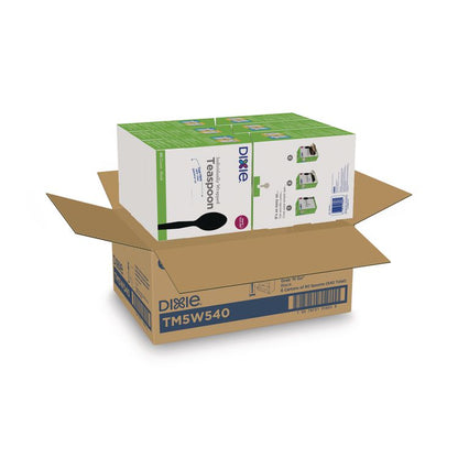 Grab N Go Wrapped Cutlery, Spoon, Plastic, Black, 90/Box, 6 Boxes/Carton