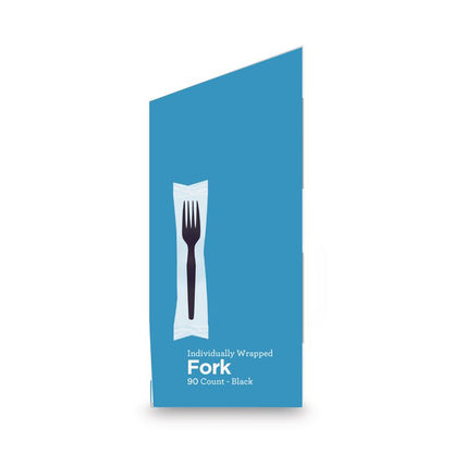 Grab'N Go Wrapped Cutlery, Fork, Plastic, Black,  90/Box, 6 Boxes/Carton