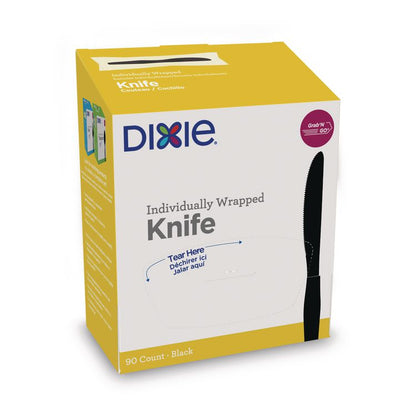 Grab'N Go Wrapped Cutlery, Knife, Plastic, Black, 90/Box, 6 Boxes/Carton